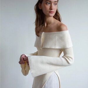 Pixie Market Off-Shoulder Cream Sweater
